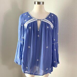 ANTHROPOLOGIE Floreat Womens 14 Periwinkle Embroidered  Blouse Shirt Top